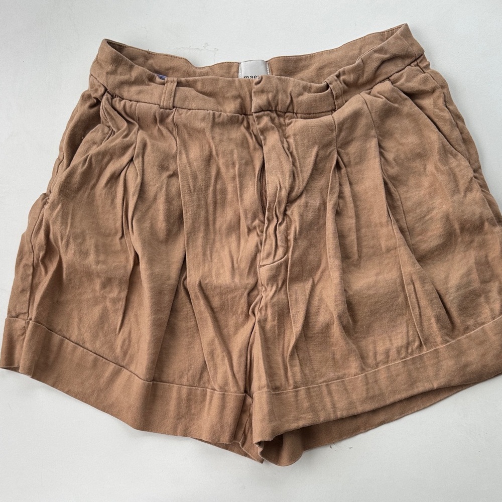 Maeve High-Waist Pleated Tan Shorts